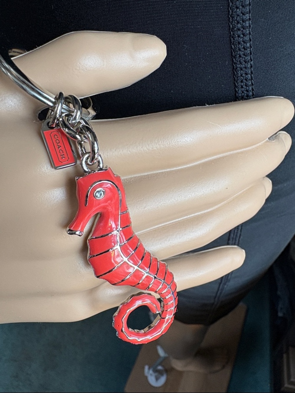 Coach Coral Enamel Seahorse Bag Charm with Silver Hardware